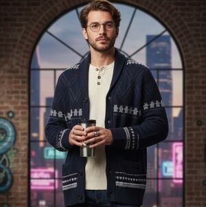 Vintage Sonoma Cardigan Sweater Navy Fair Isle Y2K Grandpacore